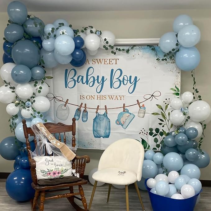 Dark Blue White Balloon, 12 Inch Different Shades Blue and White Balloon - Image 4