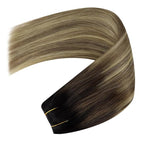 YoungSee Wire Hair Extensions Real Human Hair Balayage Invisible Wire Hair Extensions with Extra Clips Dark Brown Ombre Medium Brown with Blonde One Pieces Hair Extension 18In 80G