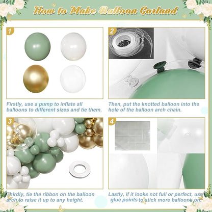 Sage Green Gold Balloon Arch Kit Green Balloon Garland Kit | 126 Pcs White - Image 8