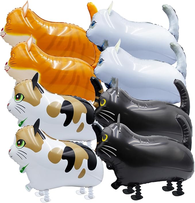 8-Pack Walking Cat Balloons – Cute Foil Kitty Balloons by Unknown