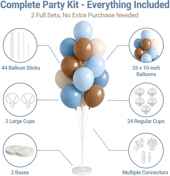 Blue Brown 10” Balloons Column Kit - Image 2