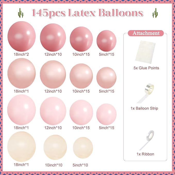 CROSSFINGERS Dusty Pink Balloon Arch Kit, Mexican Fiesta Party Decorations | - Image 2