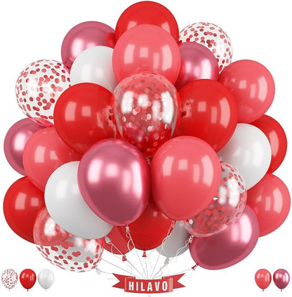 Red Balloons Set 12 Inch Red and White Balloons by HILAVO