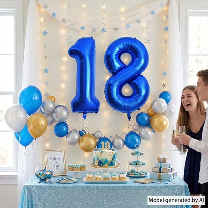 Navy Blue Number 18 Balloon 40 Inch, Shiny Foil Adulthood Party Supplies | - Image 3