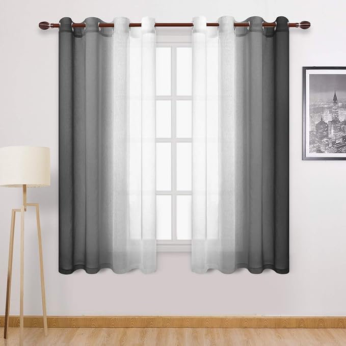 DWCN Black Faux Linen Ombre Sheer Curtains by DWCN