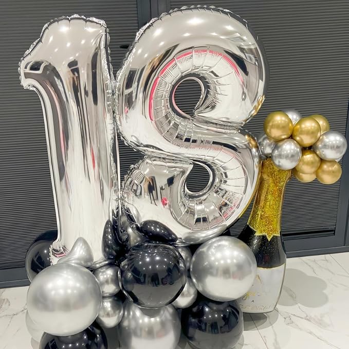 19th Birthday Balloon for Girls Boys, 40 Inch Silver Number 1 & 9 Mylar - Image 4