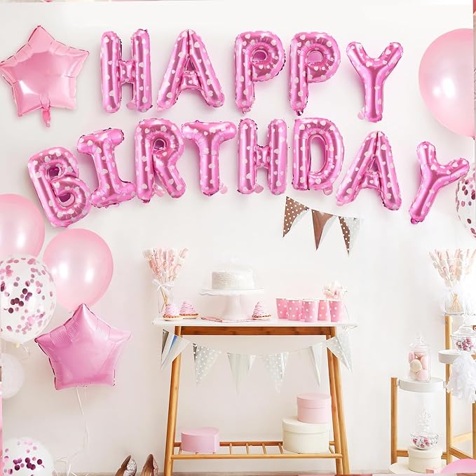CANREVEL Happy Birthday Banner Decorations + 12Pcs Heart Balloons, - Image 6