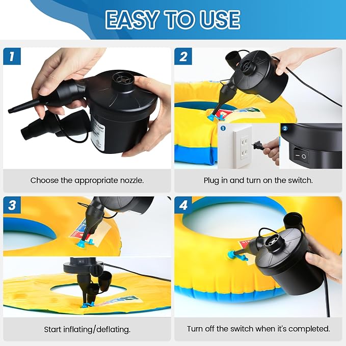 Electric Air Pump for Inflatables, VANNPOOY Portable Air Mattress Pump - Image 5