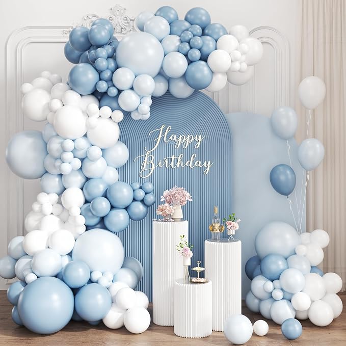 Dusty Blue and White Balloon Garland Arch Kit by Unknown