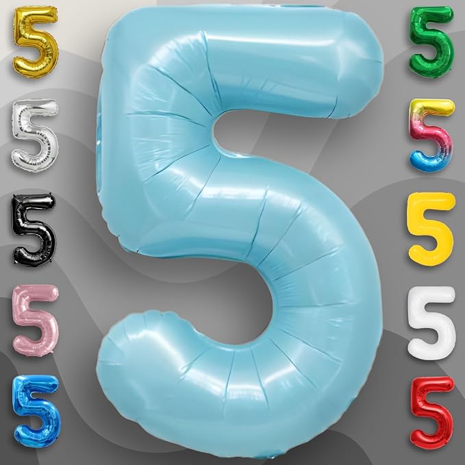 Candy Blue Number Balloon 5 Mylar Foil Balloons 16 Inch - Image 4