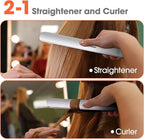 Quico Hair Straightener, 110-240V Global Travel Hair Straighteners for Women, 15s Fast Heating, Professional Negative Ion Flat Iron, Temp Memory, 320℉-450℉, Auto-Off, with Glove and Clips, Gift, White