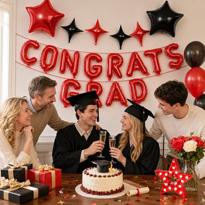 Congrats Grad Balloons, 16 Inch Red Black Congrats Grad Letters Banner Balloons - Image 3