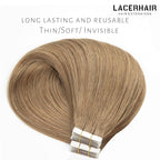 Lacer Tape in Hair Extensions Human Hair Skin Weft Gold Brown Remy Tape in Hair Extensions 14 Inch Full Thick Ends Adhesive Hair Pieces for Women 50g/20pcs
