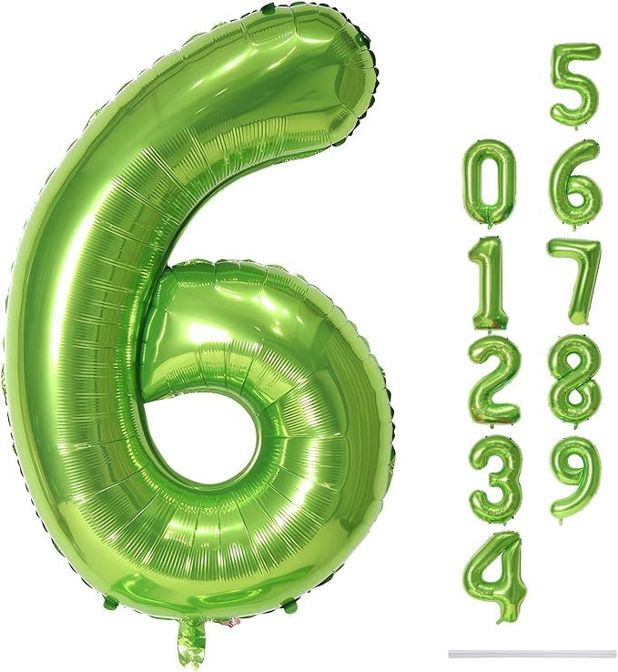 Green Number Balloons, 40inch Large Number 6 Foil Mylar Helium Balloons by Lingqiang