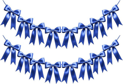 2 Strings of 16PCS Navy Blue Bow Garlands Banner Decoration, Pre-Strung Satin by Unknown