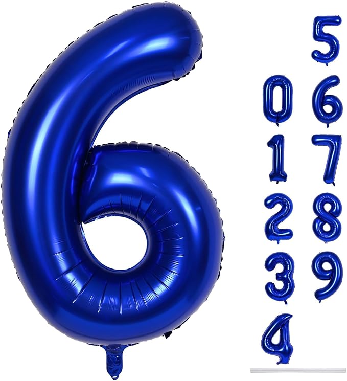 Navy Blue Number 6 Balloon, 40In Large Royal Blue Foil Number Balloons Set 0-9 by Lingqiang