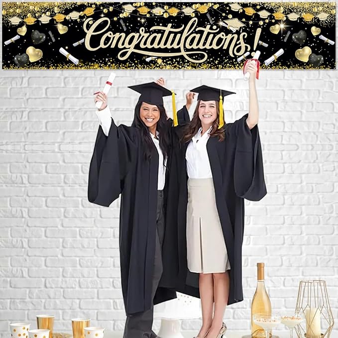 Congratulations Decorations 2026 Banner Graduation Backdrop Class of 2026 Black - Image 2