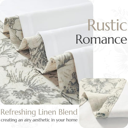 jinchan Floral Linen Curtains Lined 108 Inch Farmhouse Back Tab 2 Panels | - Image 3