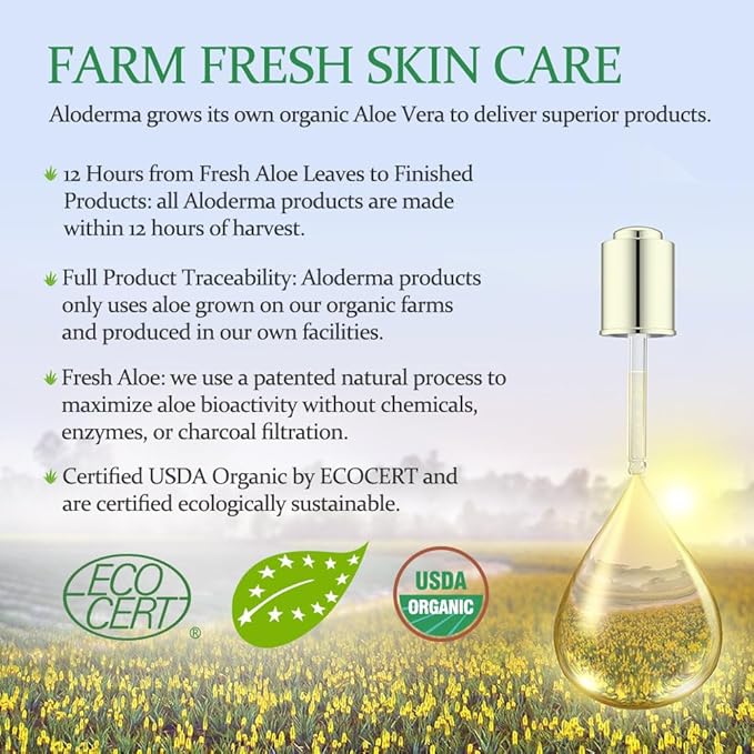Aloderma Aloe Vera Gel + Tea Tree Oil, Made with Refreshing Organic Aloe for After Sun Skin Care, Multipurpose Use for Hair and Scalp, and Face or as a Shaving Gel or Aftershave - 10.6Oz x 6btls