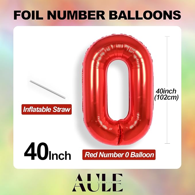 AULE 40 Inch Red 0 Balloon Number Foil 0-9 Birthday Big Numbers | Birthday - Image 5
