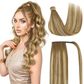 Ve Sunny Hair Extensions Ponytail Real Human Hair Wrap Around Clip in Ponytail Hair Extensions Straight Extensions Human Hair for Women Chestnut Brown Ombre Platinum Blonde Balayage 20inch 80G