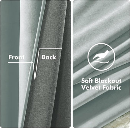 MIULEE Velvet Curtains Misty Blue 52 x 96 Inch Length Set of 2 | Grommet Drapes - Image 3