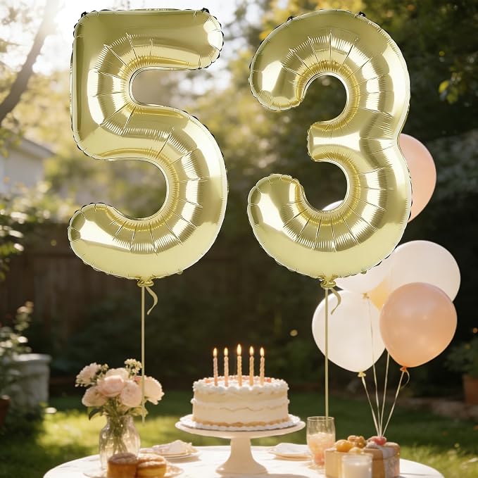 40 Inch Number 53 Balloons for 53rd Birthday Party Decorations, 0-100 Champagne - Image 3