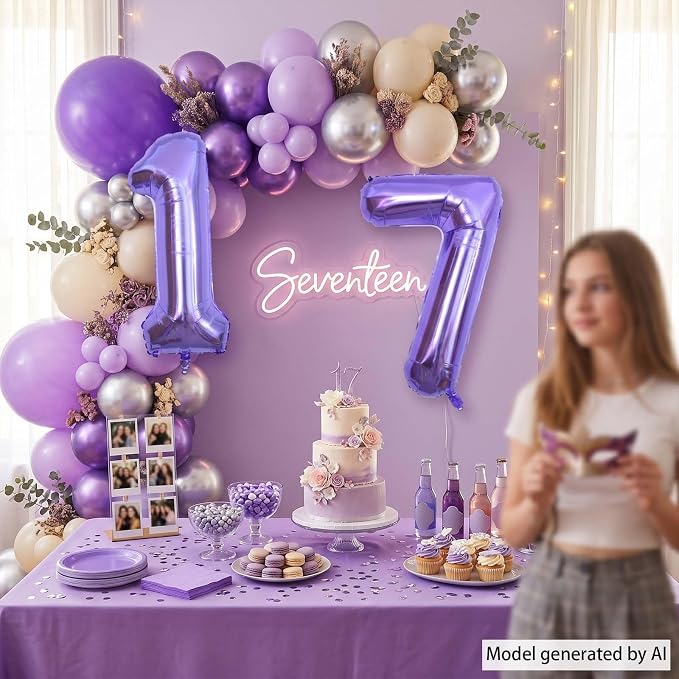 Purple Number 17 Balloon 40 Inch, Large Metallic Mylar Foil 17 Balloons - Image 7
