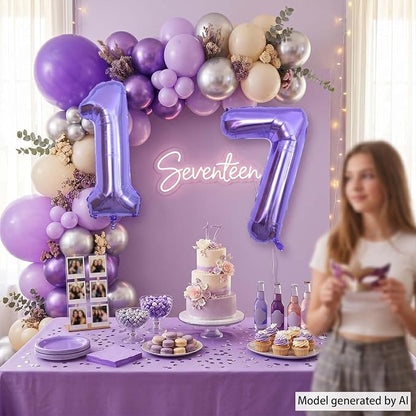 Purple Number 17 Balloon 40 Inch, Large Metallic Mylar Foil 17 Balloons - Image 7