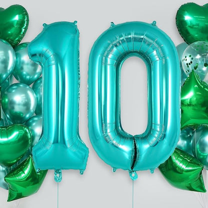 Teal Blue Number 0 Balloon, 40 Inch Big Large Foil Helium Number Balloons - Image 2
