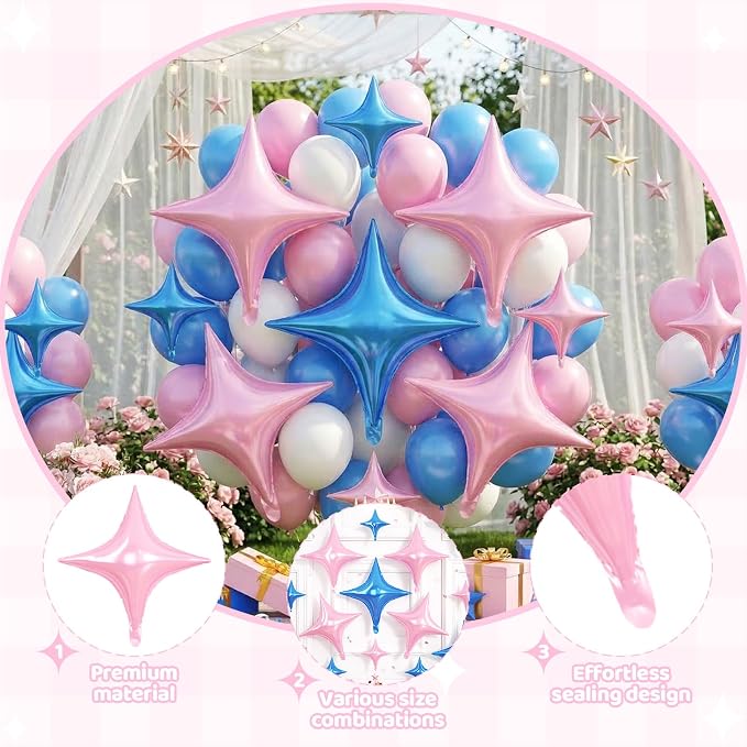 Pink Blue Star Balloons, 26 Inch and 10 Inch Pink Stars Shaped Balloon - Image 3