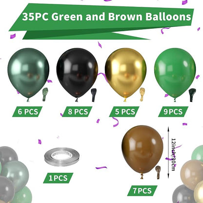 Green and Brown Balloons, Camouflage Metallic Green Black Brown Gold Balloon - Image 2