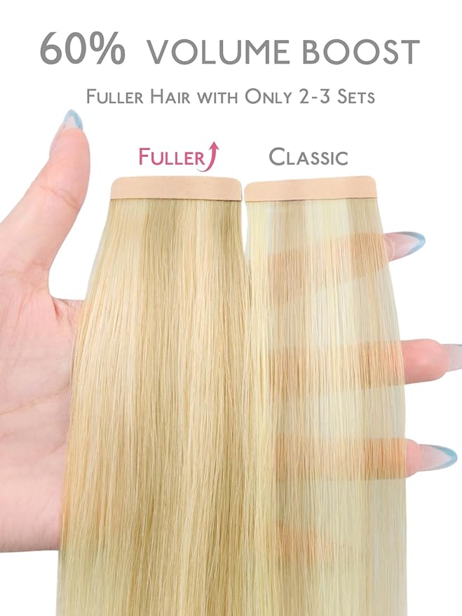 WENNALIFE Fuller Tape in Hair Extensions Human Hair, 20 inch 20pcs 80g Light Blonde Highlighted Golden Blonde Remy Hair Straight Tape in Extensions Skin Weft Tape Ins Extensiones De Cabello Humano