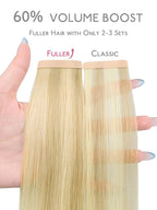 WENNALIFE Fuller Tape in Hair Extensions Human Hair, 18 inch 20pcs 80g Light Blonde Highlighted Golden Blonde Remy Hair Straight Tape in Extensions Skin Weft Tape Ins Extensiones De Cabello Humano