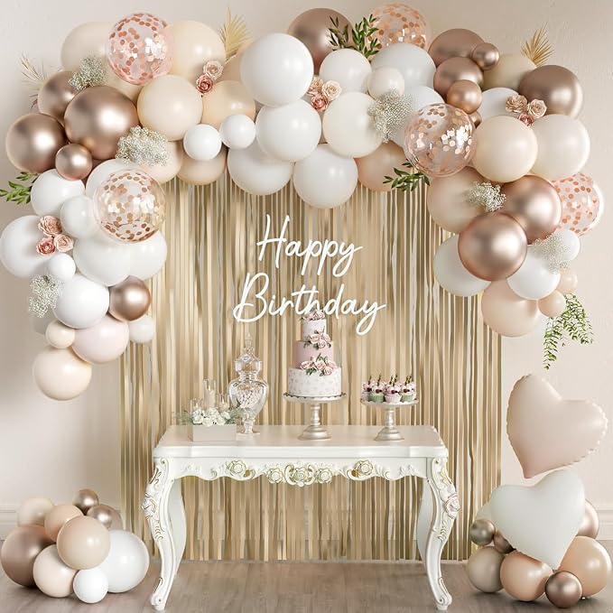 White and Champagne Gold Balloons Garland Arch Kit by MEBAY