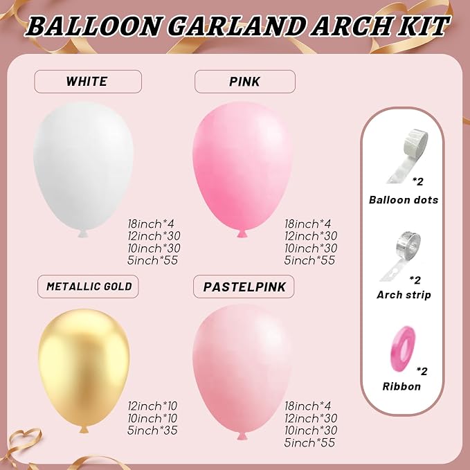 412Pcs Pink and White Balloons Arch Kit, 18 12 10 5 Inch Pink and Gold Balloon - Image 2