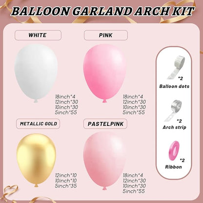 412Pcs Pink and White Balloons Arch Kit, 18 12 10 5 Inch Pink and Gold Balloon - Image 2
