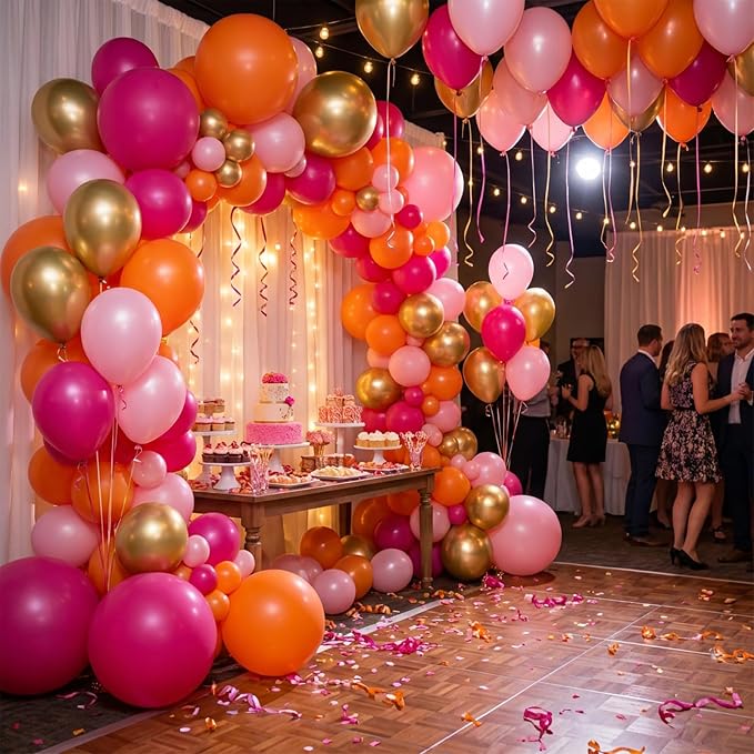 KBZVNAF Pink Orange Gold Latex Balloons 60 Pack 12 inch | Orange Pink Metallic - Image 5