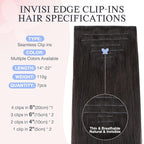 DOORES Clip in Hair Extensions Real Human Hair 18 inch 120g 7pcs Invisible Human Hair Extensions Clip ins, Injected Seamless PU Clipins Virgin Invisi Edge Natural Straight, 2A Light Dark Brown