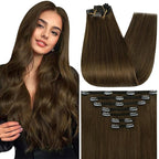 Full Shine Brunette Hair Extensions Clip ins 10 Inch Clip in Hair Extensions Golden Brown 7 Pcs 95 G