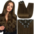 Full Shine Brown Clip in Human Hair 7 Pcs Natural Brown Clip in Extensions Real Human Hair Triple Weft Clip in Hair Extensions Brazilian Remy Hair for Short 12 Inch 95 G