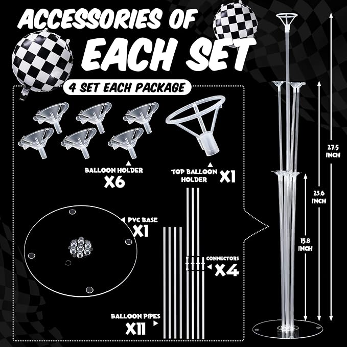 4 Sets Race Car Party Balloons Stand Kit Racing Car Table Centerpieces Decor - Image 3