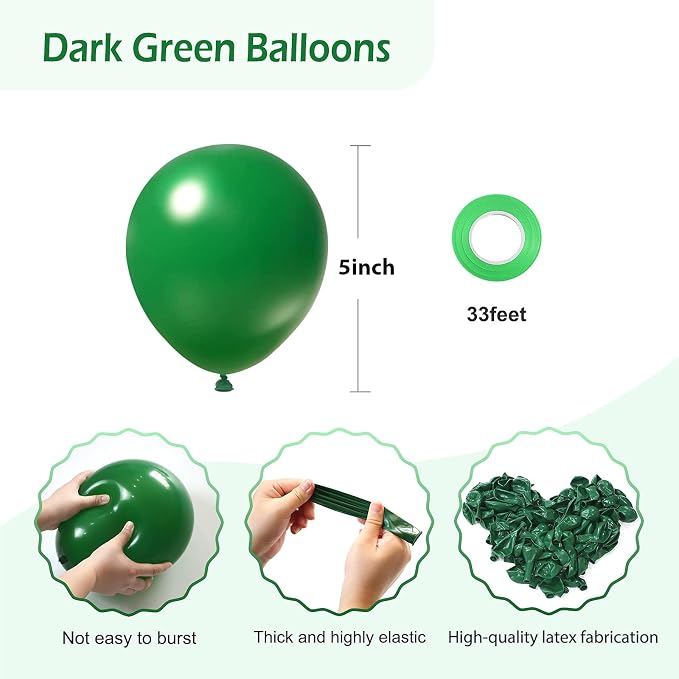 FOTIOMRG 120pcs 5 inch Dark Green Balloons | Birthday, Graduation, Baby Shower - Image 2