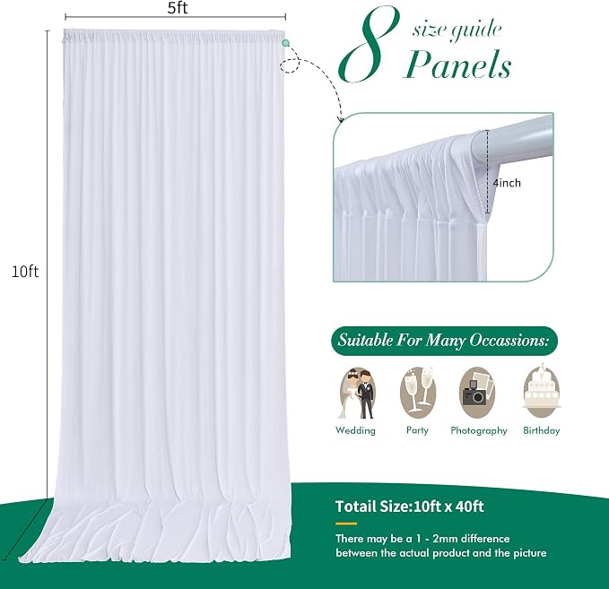 40 ft x 10 ft Wrinkle Free White Backdrop Curtain - Image 5