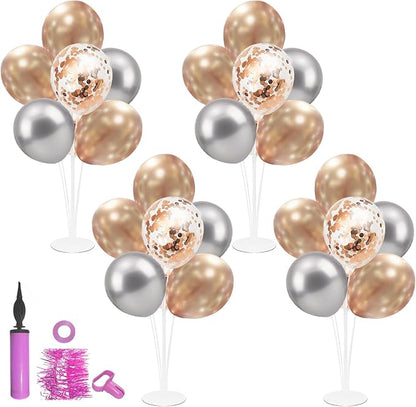 4 Set Balloon Stand with Champagne Silver Balloons and Pump | - Image 9