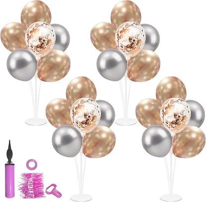 4 Set Balloon Stand with Champagne Silver Balloons and Pump | by ZJDHPTY