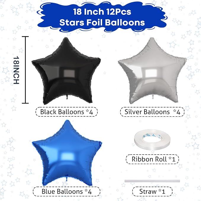 Blue Black Star Balloons Helium, 18Inch Silver and Blue Stars Shape Foil Balloon - Image 2