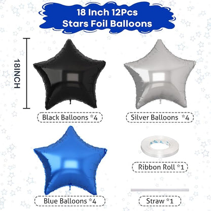 Blue Black Star Balloons Helium, 18Inch Silver and Blue Stars Shape Foil Balloon - Image 2
