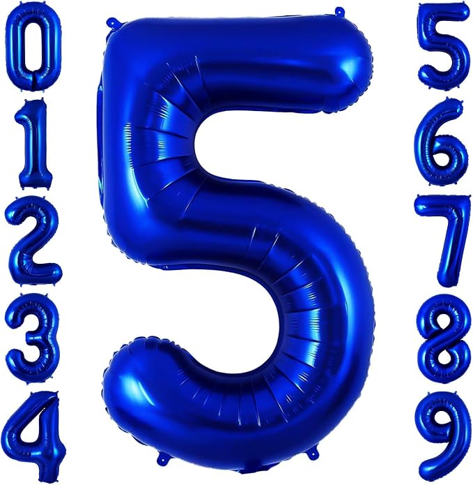 Navy Blue 5 Balloon Number, 40 Inch Number 5 Balloon Big Dark Blue 5 Foil Mylar by BBPOOL