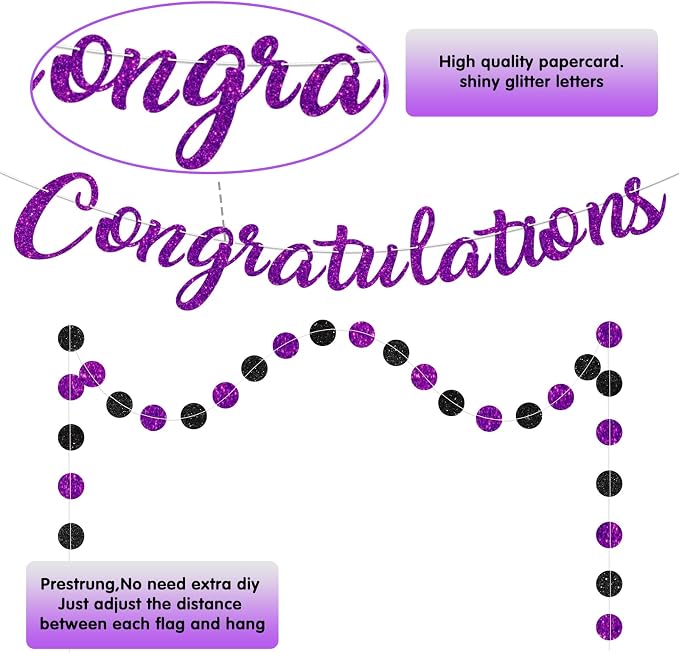 Purple Congratulations Banner Sign Prestrung Congrats Banner Garland - Image 2